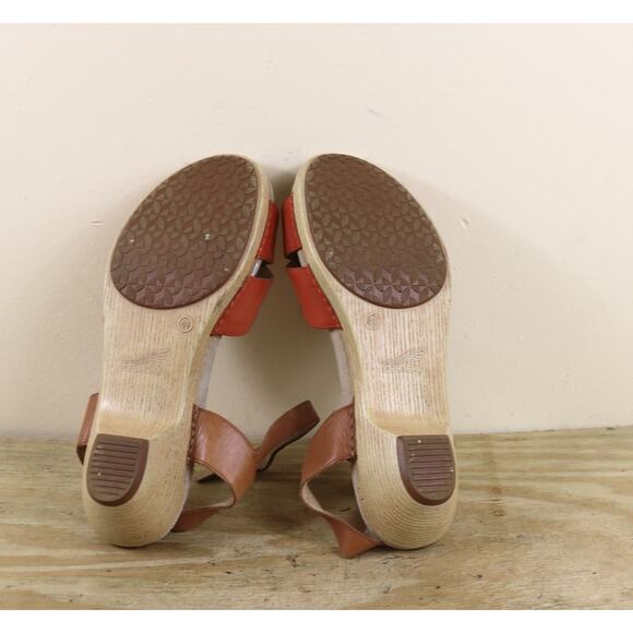 Dansko Womens Sandals 10 Larisa Color Block Brown Orange Wedge Shoes - Picture 13 of 14